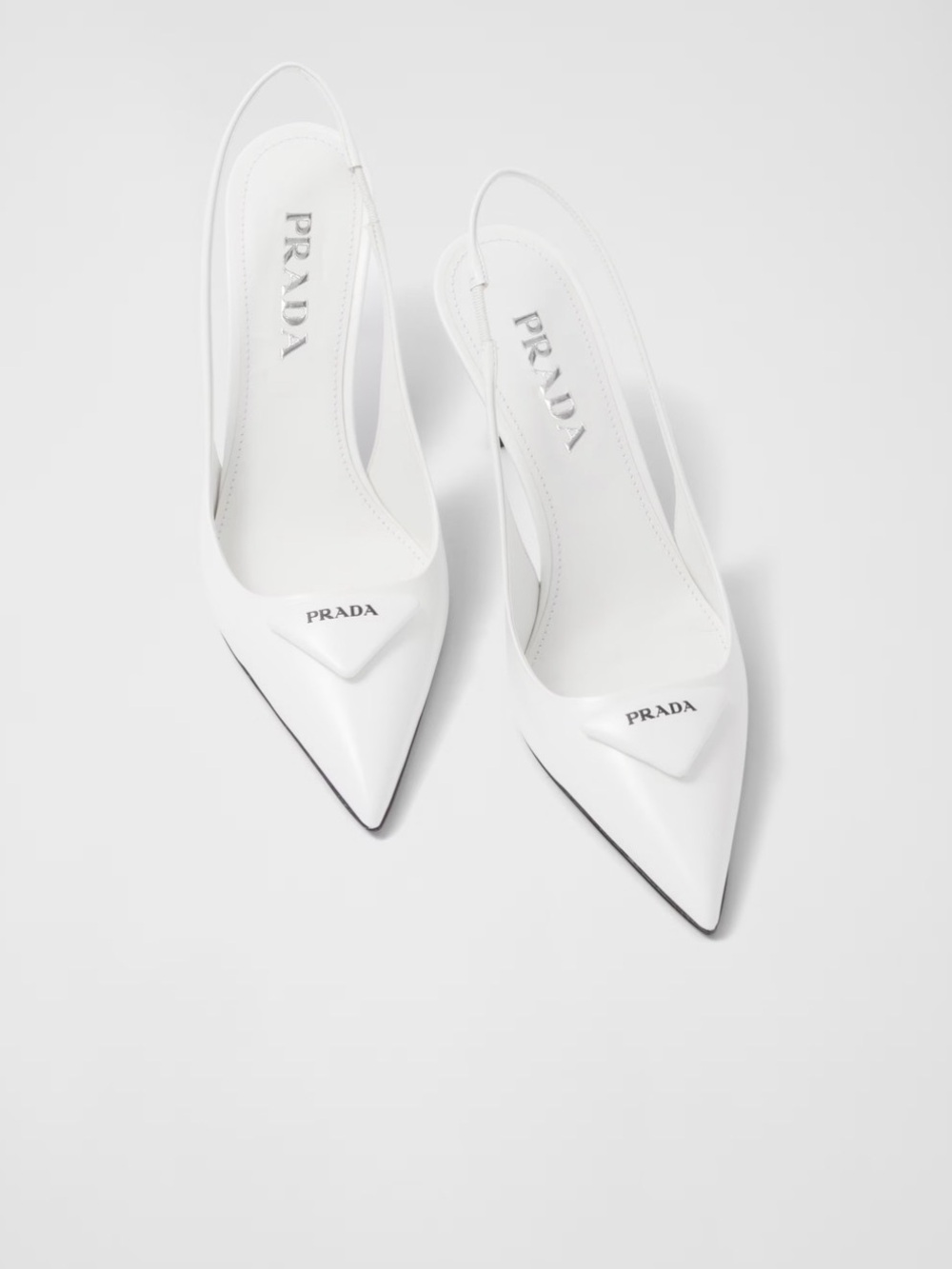 Prada White Pointed Slingback Pumps with Logo Detail - Picture 3 of 6